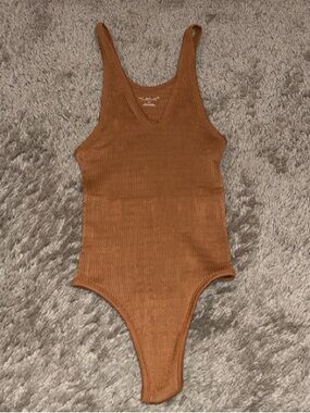 Free People Ribbed Rust Tan Scoop Neck Bodysuit (lots of stretch)